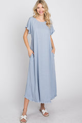 Light Blue Linen Fringe Midi Dress