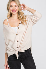 Beige Waffle Knit Button Down Top
