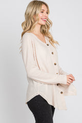 Beige Waffle Knit Button Down Top