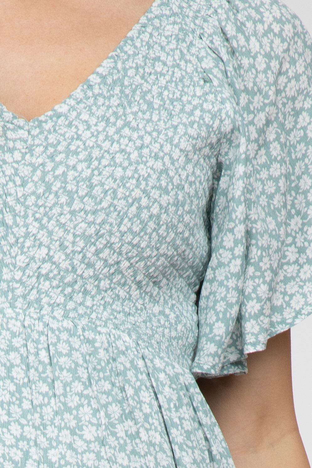 Mint Green Floral Print Smocked V-Neck Maternity Dress PinkBlush Mint Green Floral Print Smocked V-Neck Maternity Dress PinkBlush