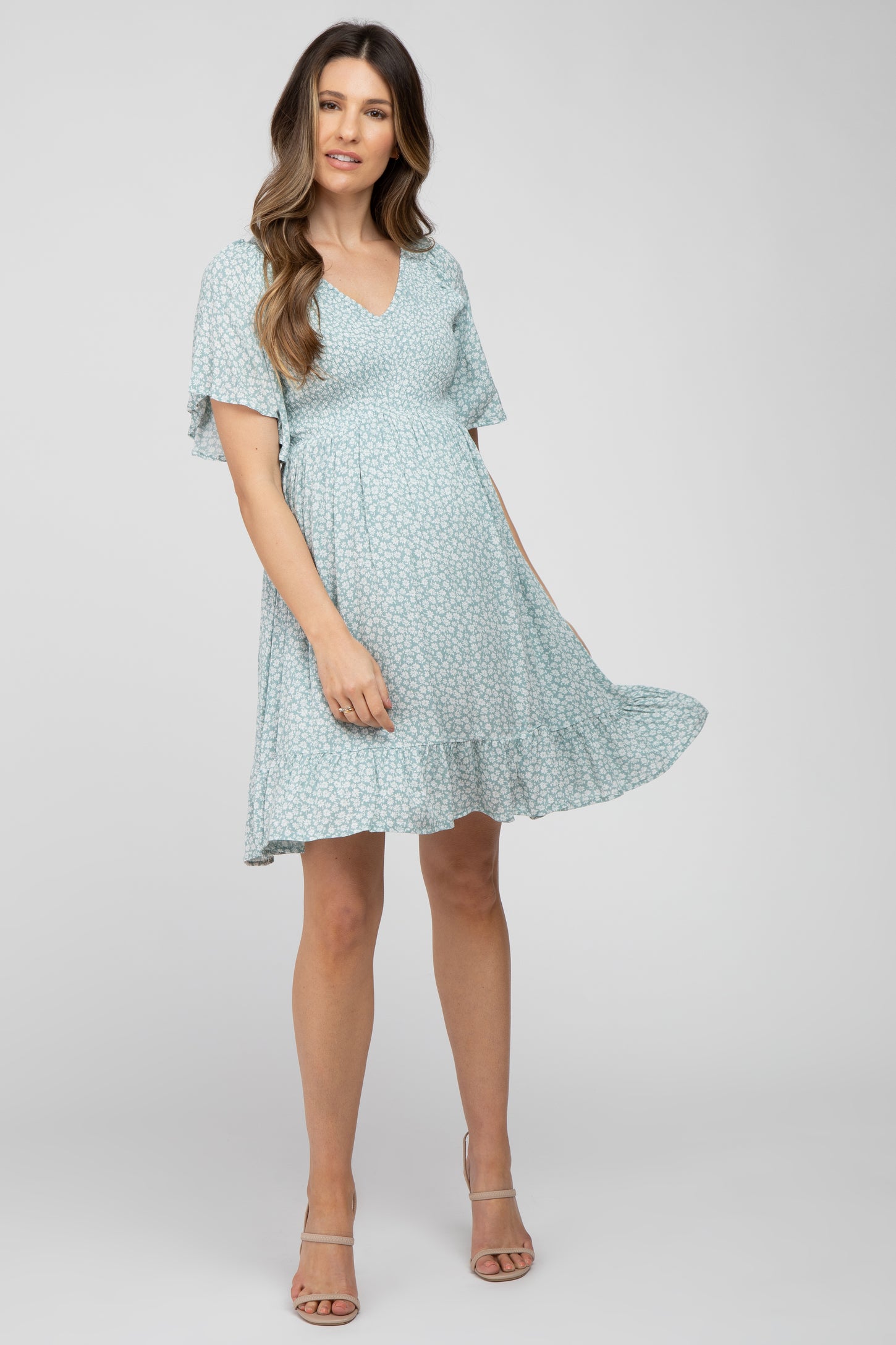 mint green floral maternity dress PinkBlush Mint Floral Chiffon Maternity Dress Size Small New