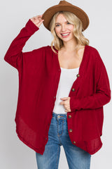Red Waffle Knit Button Down Maternity Top
