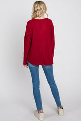 Red Waffle Knit Button Down Top