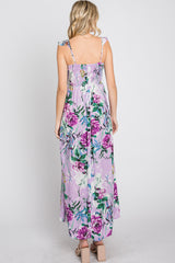 Lavender Floral Smocked Ruffle Strap Midi Dress