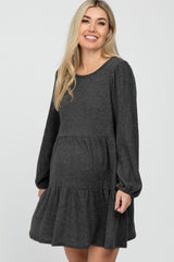 Charcoal Brushed Knit Tiered Maternity Dress