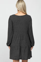 Charcoal Brushed Knit Tiered Maternity Dress