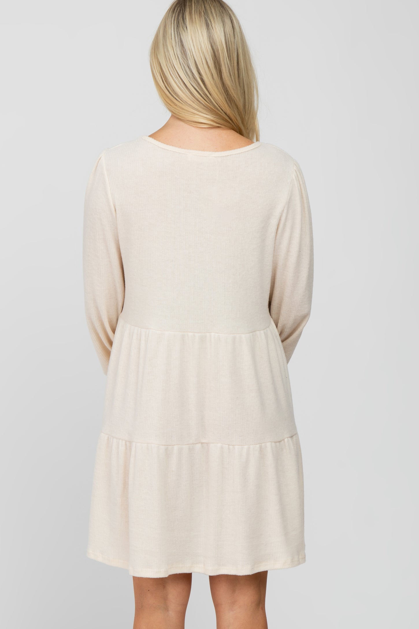 Cream Brushed Knit Tiered Maternity Dress