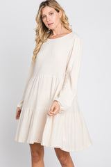 Cream Brushed Knit Tiered Dress