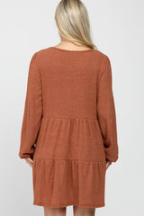Rust Brushed Knit Tiered Maternity Dress