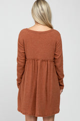 Rust Brushed Rib Button Accent Maternity Dress
