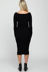 Black Ribbed Knit Fitted Maternity Dress