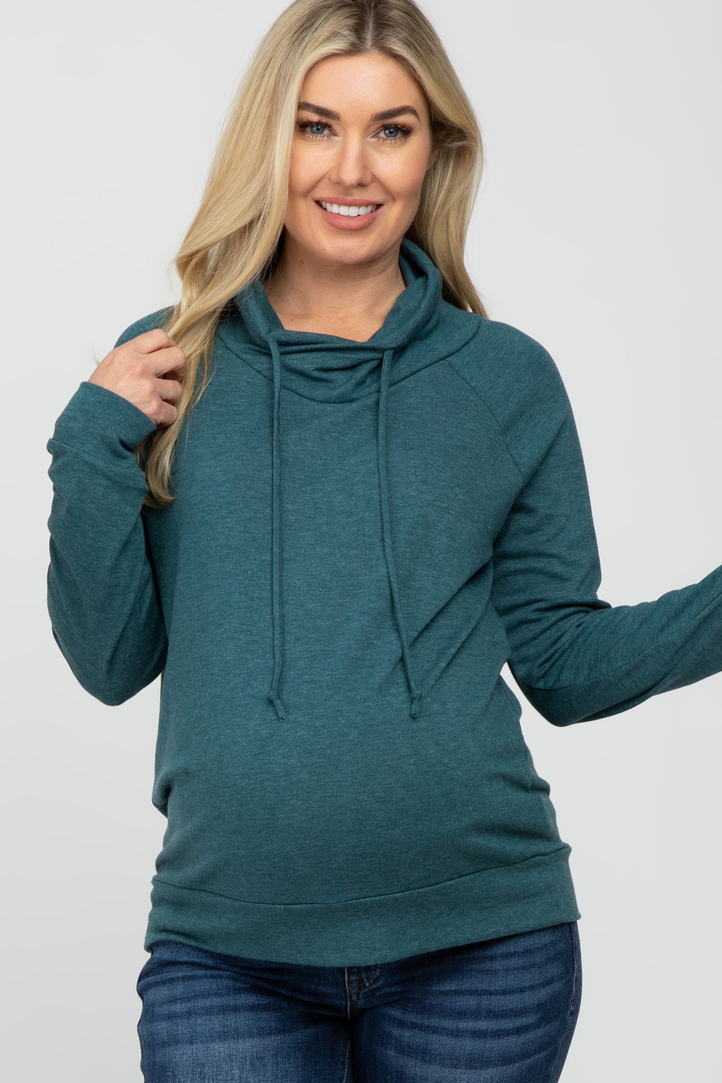 Teal Drawstring Cowl Neck Maternity Top