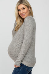 Heather Grey Brushed Long Sleeve Raglan Maternity Top