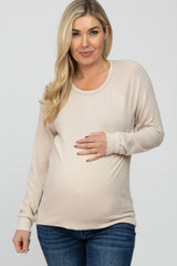 Beige Brushed Long Sleeve Raglan Maternity Top