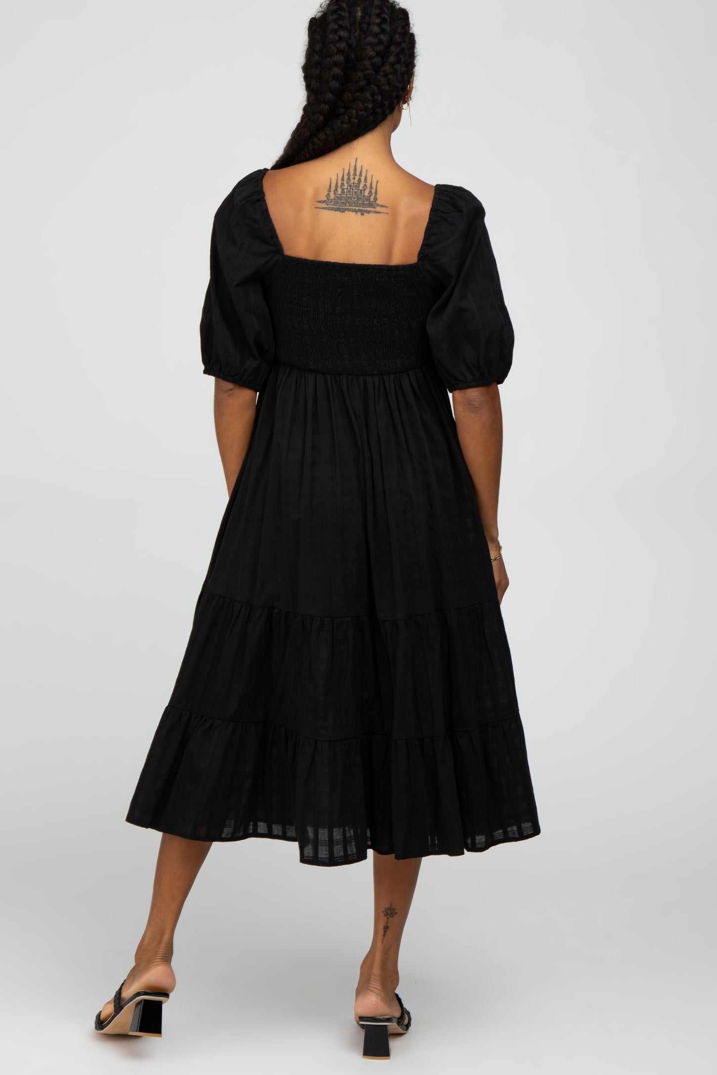 Black Plaid Square Neck Midi Dress– PinkBlush