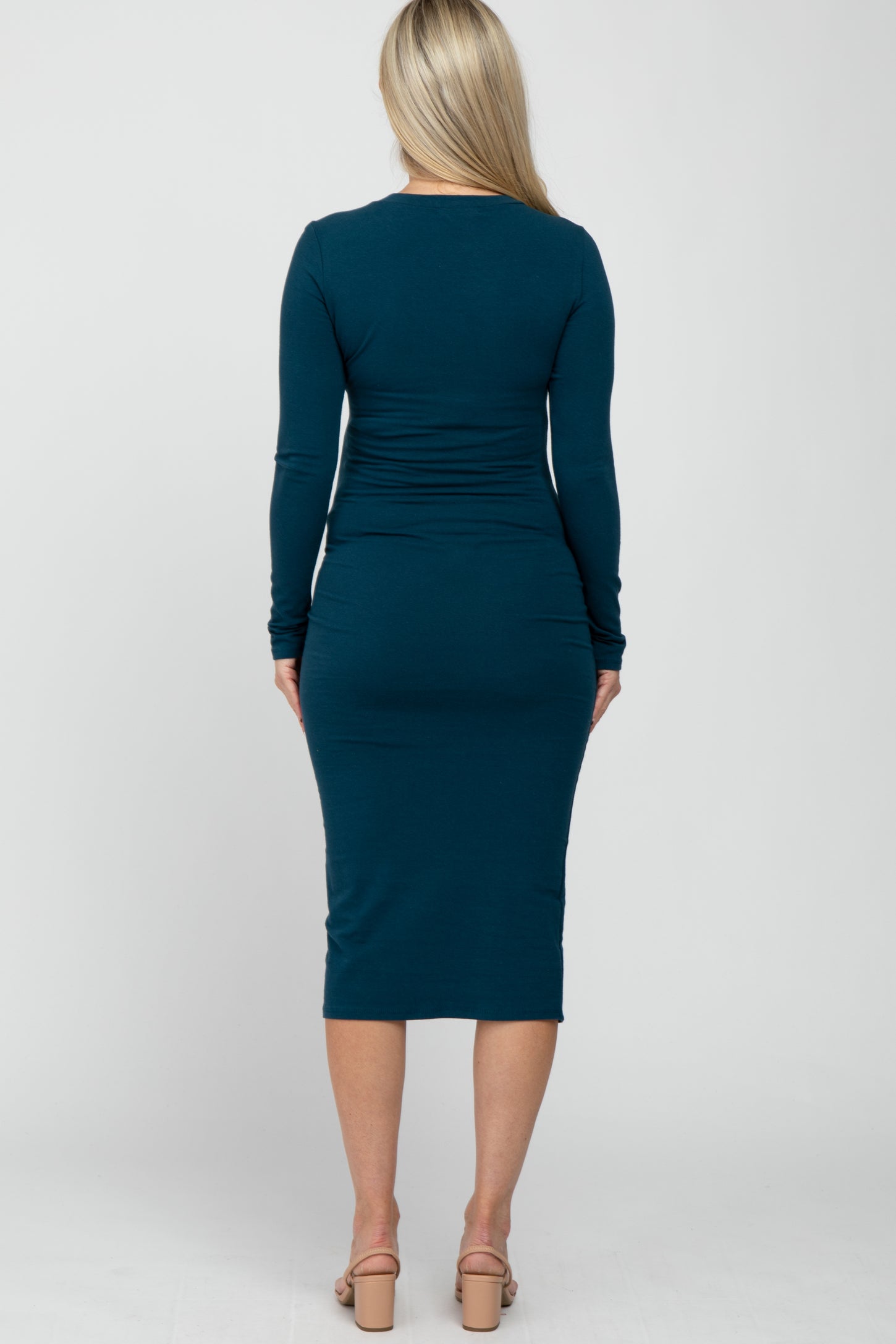 Teal Basic Fitted Maternity Midi Dress