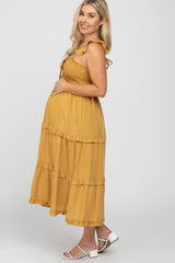 Yellow Ruffle Tiered Maternity Midi Dress