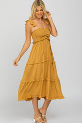 Yellow Ruffle Tiered Midi Dress