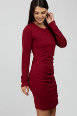 Red Long Sleeve Wrap Hem Fitted Dress