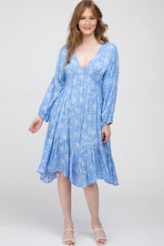 Blue Ditsy Floral V-Neck Handkerchief Dress