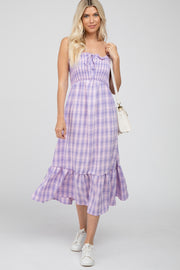 Lavender Plaid Smocked Midi Dress