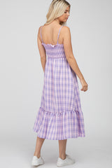 Lavender Plaid Smocked Midi Dress