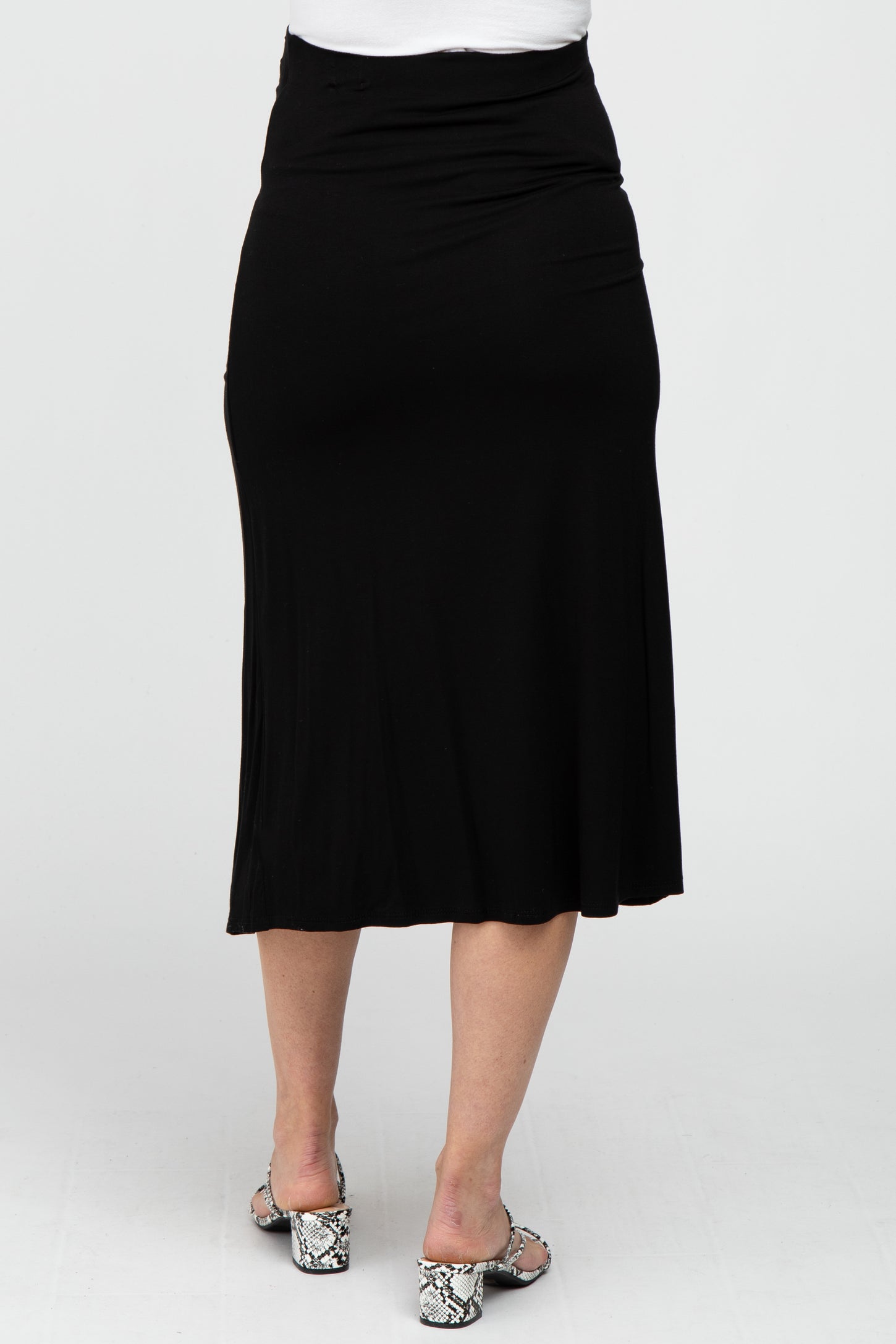 Black Ruched Maternity Midi Skirt