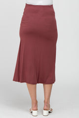 Dark Mauve Ruched Maternity Midi Skirt