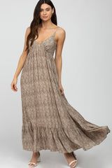 Taupe Printed Tie Back Maxi Dress