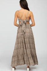 Taupe Printed Tie Back Maxi Dress
