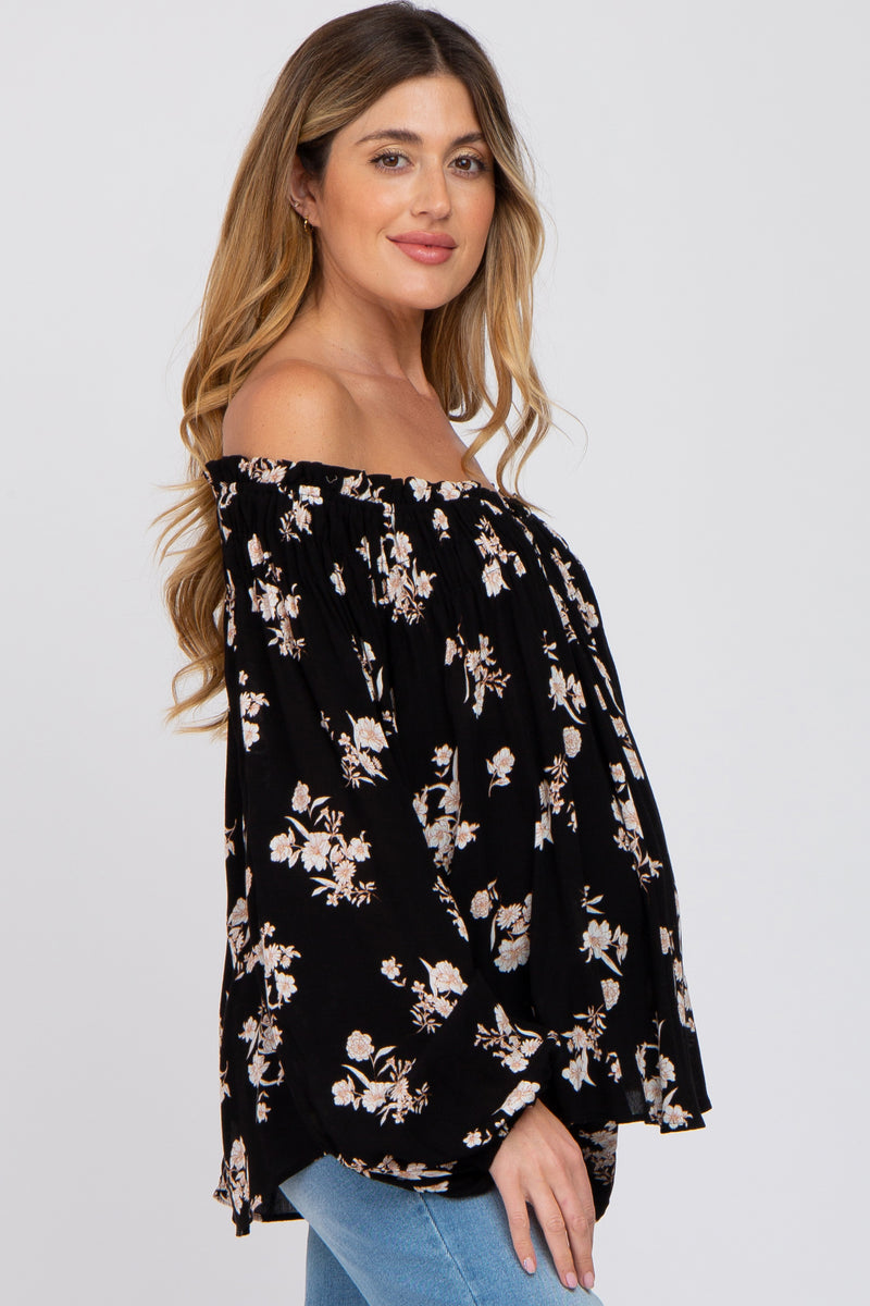 Black Floral Off Shoulder Long Sleeve Maternity Top– PinkBlush