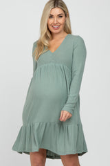 Light Olive Soft Brushed Ruffle Hem Maternity Dress