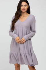 Lavender Soft Brushed Ruffle Hem Dress