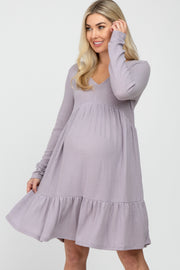 Lavender Soft Brushed Ruffle Hem Maternity Dress