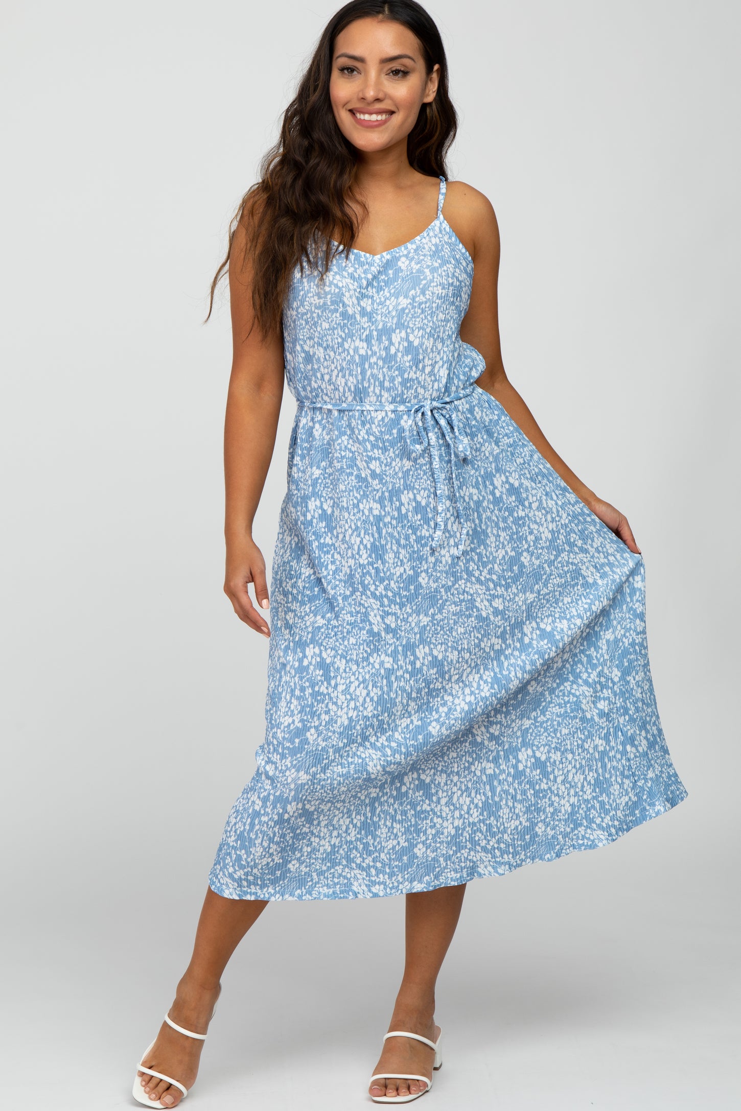 pastel blue floral print open back pleated midi dress Lulus | Light Blue Multi Floral Pleated Midi Dress | Womens | Medium (Available in XS, S, L, XL)