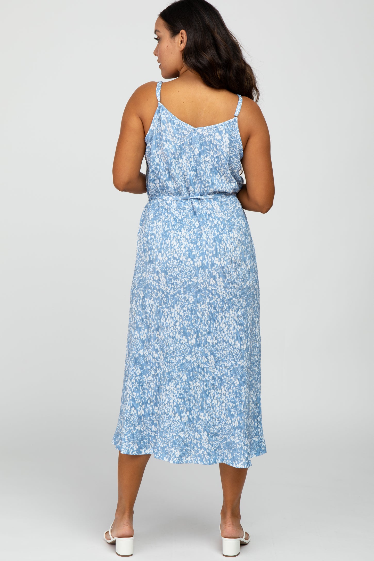 Blue Floral Pleated Midi Dress Blue Floral Pleated Midi Dress