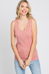 Mauve Ribbed Button Front Tank Top