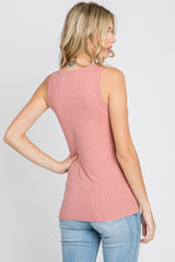 Mauve Ribbed Button Front Tank Top