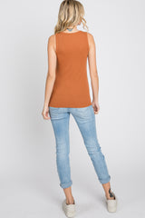 Rust Ribbed Button Front Tank Top