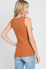 Rust Ribbed Button Front Tank Top
