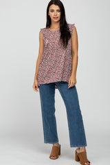 Pink Floral Ruffle Front Tank Top