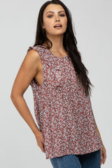 Pink Floral Ruffle Front Tank Top