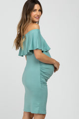 Mint Green Off Shoulder Fitted Maternity Dress