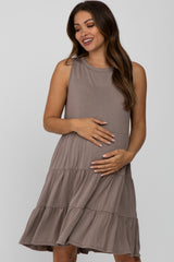 Mocha Tiered Sleeveless Maternity Dress