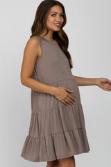 Mocha Tiered Sleeveless Maternity Dress