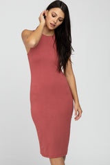 Rust Fitted Sleeveless Dress