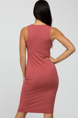 Rust Fitted Sleeveless Dress