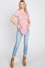 Pink Solid Crochet Peplum Top