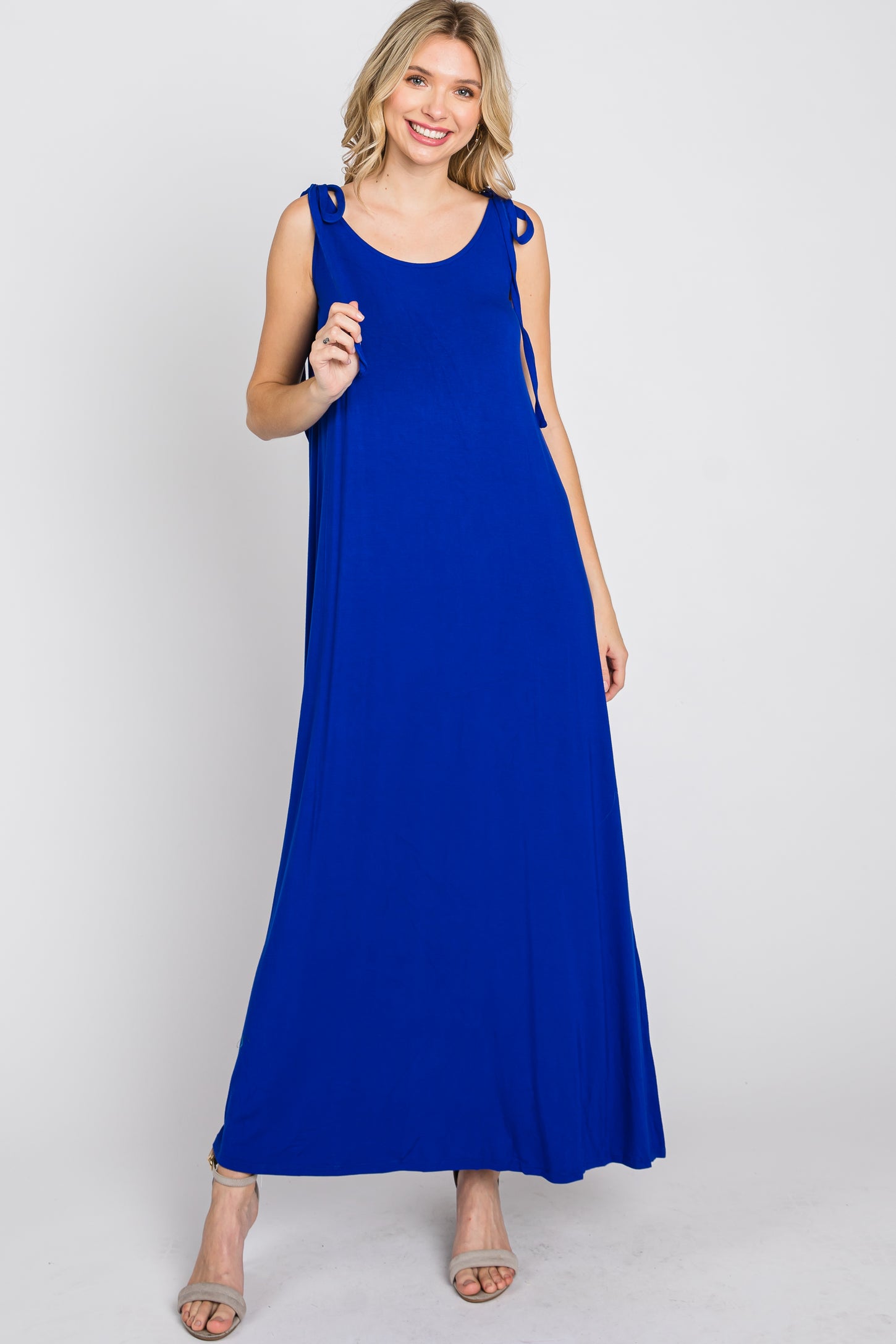 Strapless Chiffon Maxi Dresses with Slit Royal Blue