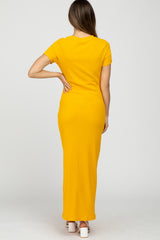 Yellow Ribbed Side Slit Maternity Maxi Dress